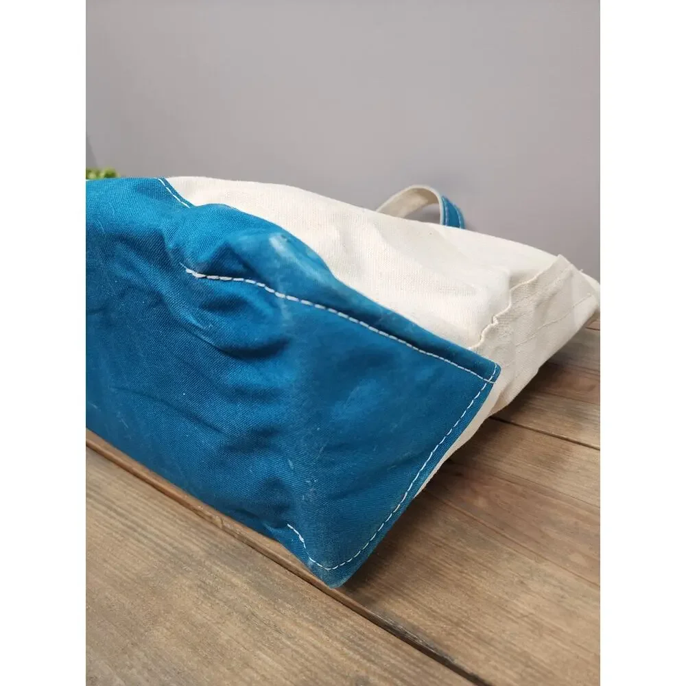 VTG 90s Large LL Bean Boat & Tote Teal Canvas Bag Distressed Stained